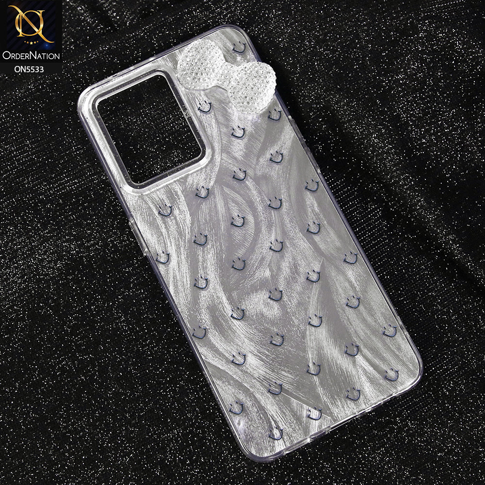 Oppo F21 Pro 4G Cover - Design 1 -  New Shiny Heart And Smily Soft Case With Crystal Bow