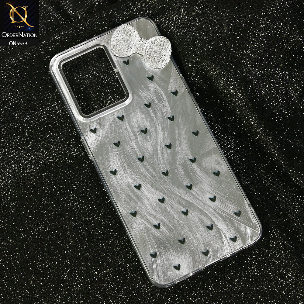 Oppo F21 Pro 4G Cover - Design 2 -  New Shiny Heart And Smily Soft Case With Crystal Bow