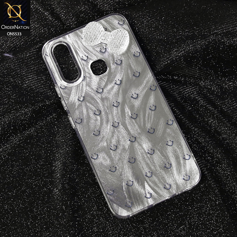 Vivo Y12 Cover - Design 1 -  New Shiny Heart And Smily Soft Case With Crystal Bow