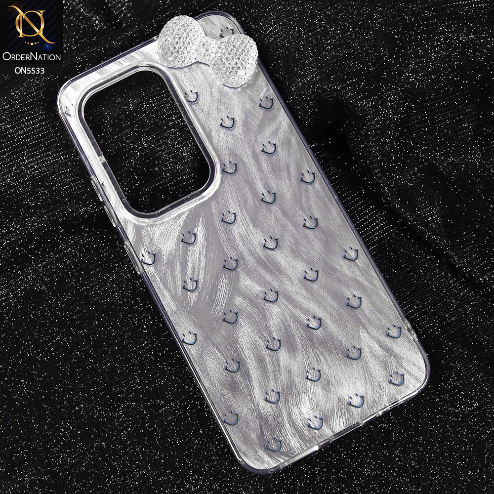 Vivo Y04 Cover - Design 1 -  New Shiny Heart And Smily Soft Case With Crystal Bow