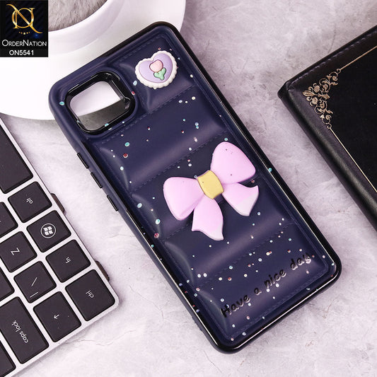 Oppo A16K Cover - Dark Blue -  New 3D Bow Soft Puffer Case With Metal Camera Ring