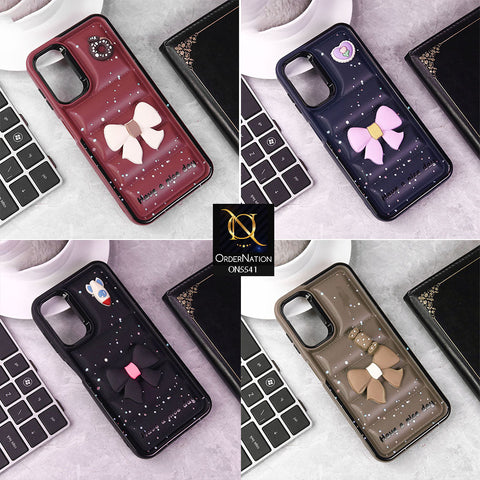 Samsung Galaxy A15 4G Cover - Maroon -  New 3D Bow Soft Puffer Case With Metal Camera Ring