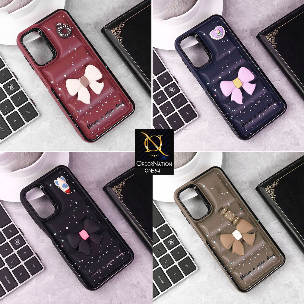 Xiaomi Redmi 10 Cover - Maroon -  New 3D Bow Soft Puffer Case With Metal Camera Ring