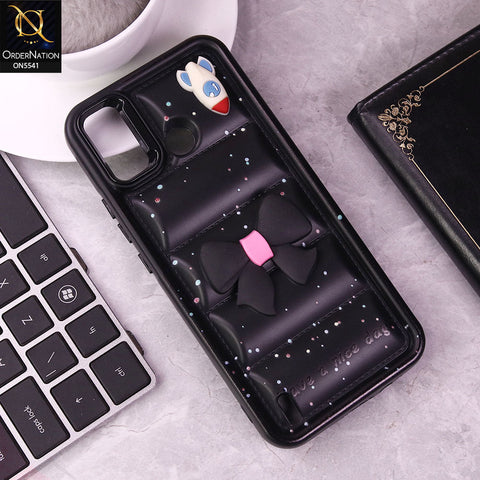 Infinix Hot 10 Cover - Black -  New 3D Bow Soft Puffer Case With Metal Camera Ring