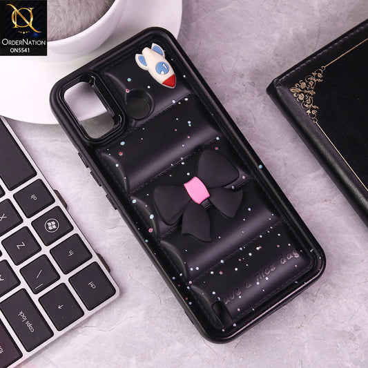Infinix Hot 10 Play Cover - Black -  New 3D Bow Soft Puffer Case With Metal Camera Ring