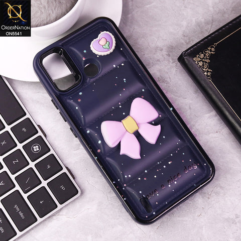 Infinix Hot 10 Play Cover - Dark Blue -  New 3D Bow Soft Puffer Case With Metal Camera Ring