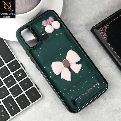 Infinix Hot 10 Play Cover - Green -  New 3D Bow Soft Puffer Case With Metal Camera Ring