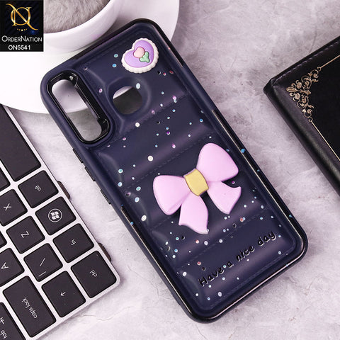 Tecno Spark 4 Cover - Dark Blue -  New 3D Bow Soft Puffer Case With Metal Camera Ring