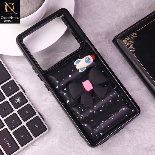 Infinix Note 40 Cover - Black -  New 3D Bow Soft Puffer Case With Metal Camera Ring