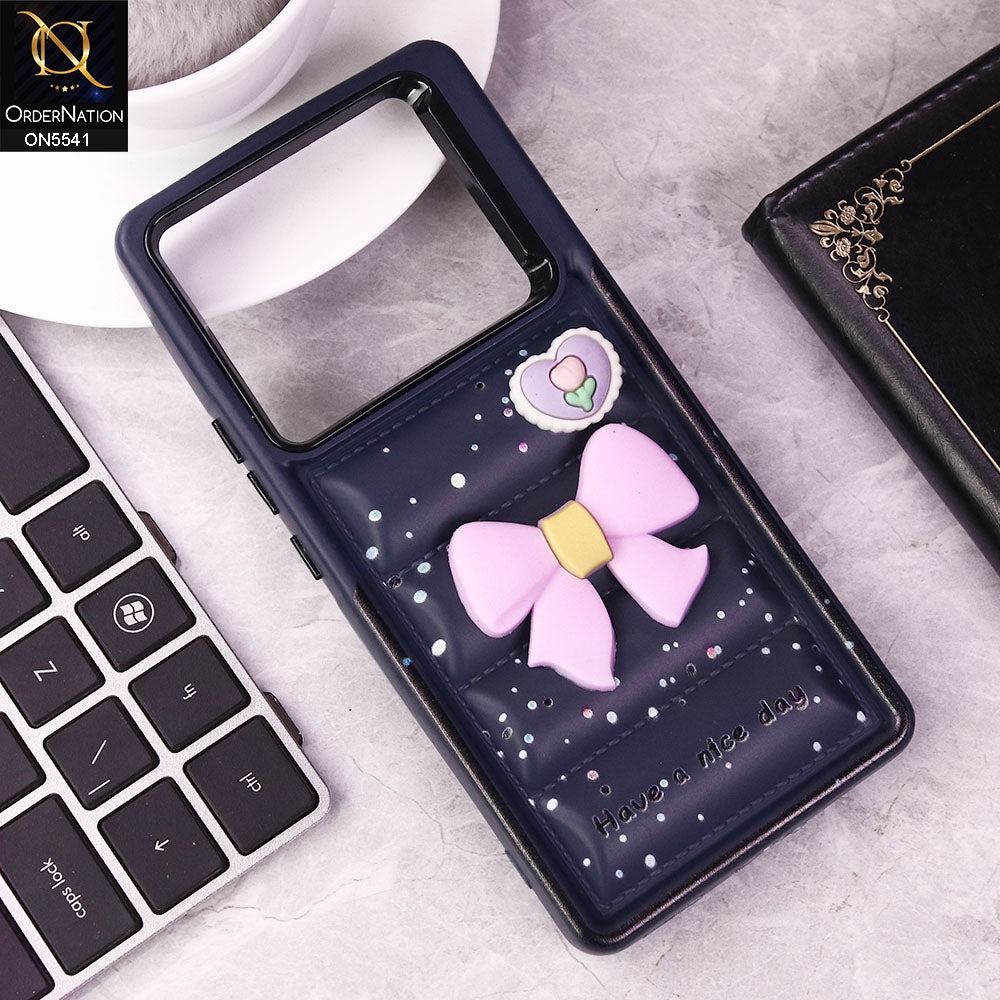 Infinix Note 40 Cover - Dark Blue -  New 3D Bow Soft Puffer Case With Metal Camera Ring