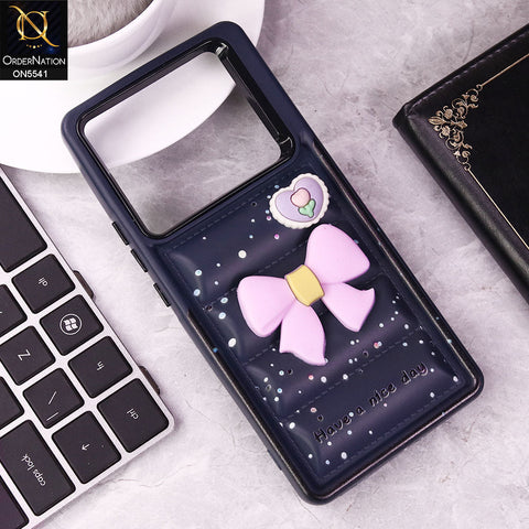 Infinix Note 40 Cover - Dark Blue -  New 3D Bow Soft Puffer Case With Metal Camera Ring