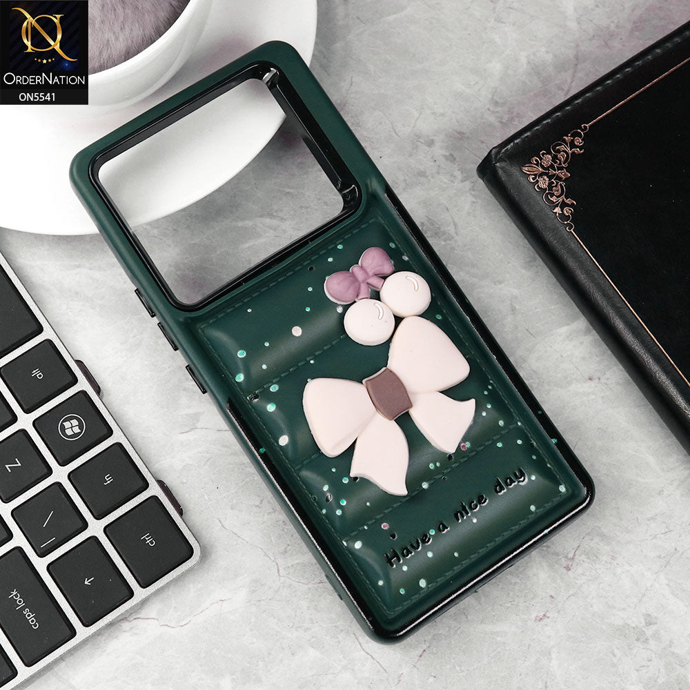Infinix Note 40 Cover - Green -  New 3D Bow Soft Puffer Case With Metal Camera Ring