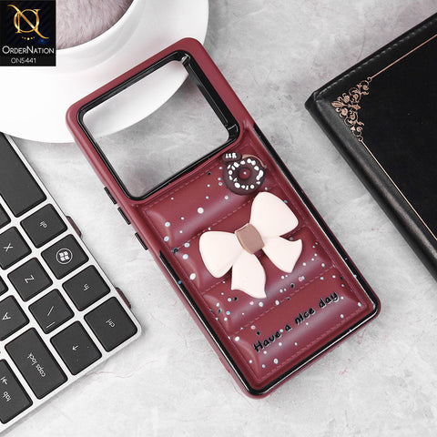 Infinix Note 40 Cover - Maroon -  New 3D Bow Soft Puffer Case With Metal Camera Ring