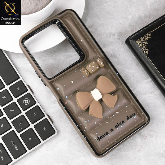Infinix Note 30 Cover - Brown -  New 3D Bow Soft Puffer Case With Metal Camera Ring