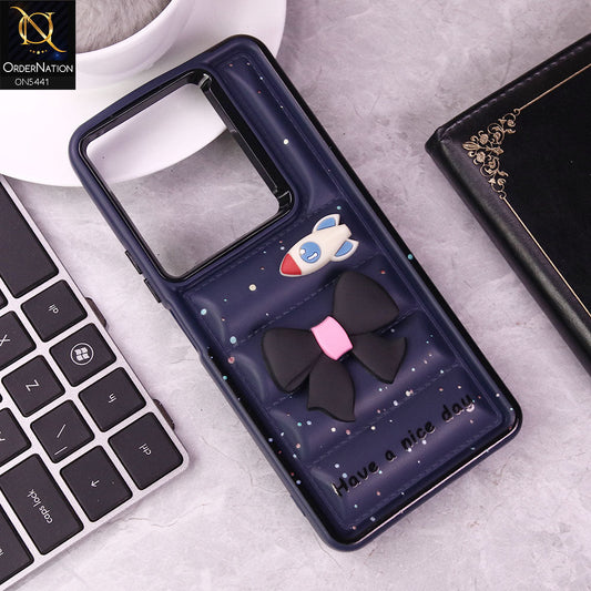 Infinix Note 30 Cover - Dark Blue -  New 3D Bow Soft Puffer Case With Metal Camera Ring