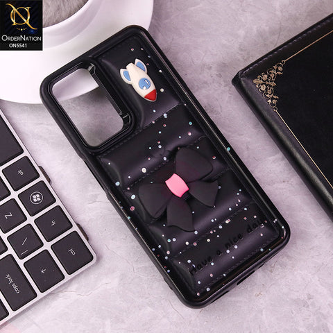Oppo A54 4G Cover - Black -  New 3D Bow Soft Puffer Case With Metal Camera Ring