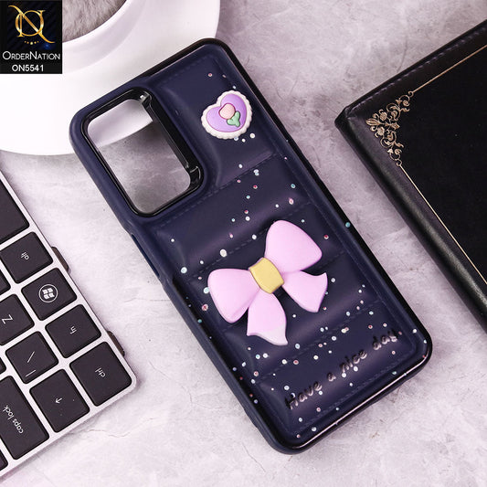 Oppo A54 4G Cover - Dark Blue -  New 3D Bow Soft Puffer Case With Metal Camera Ring