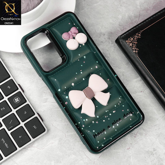 Oppo A54 4G Cover - Green - New 3D Bow Soft Puffer Case With Metal Camera Ring