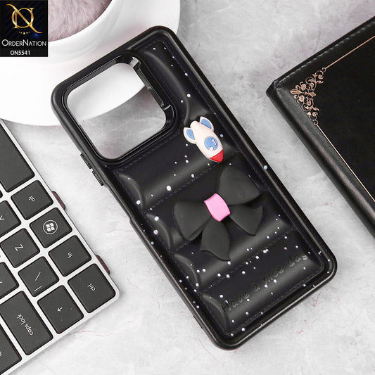 Realme C61 Cover - Black -  New 3D Bow Soft Puffer Case With Metal Camera Ring