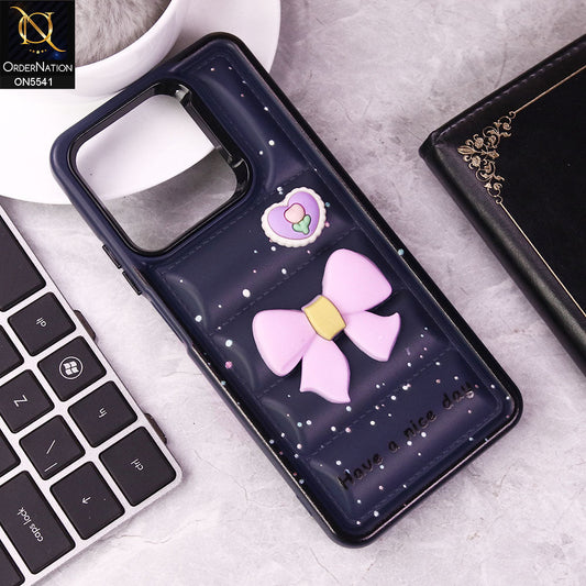 Realme C61 Cover - Dark Blue -  New 3D Bow Soft Puffer Case With Metal Camera Ring