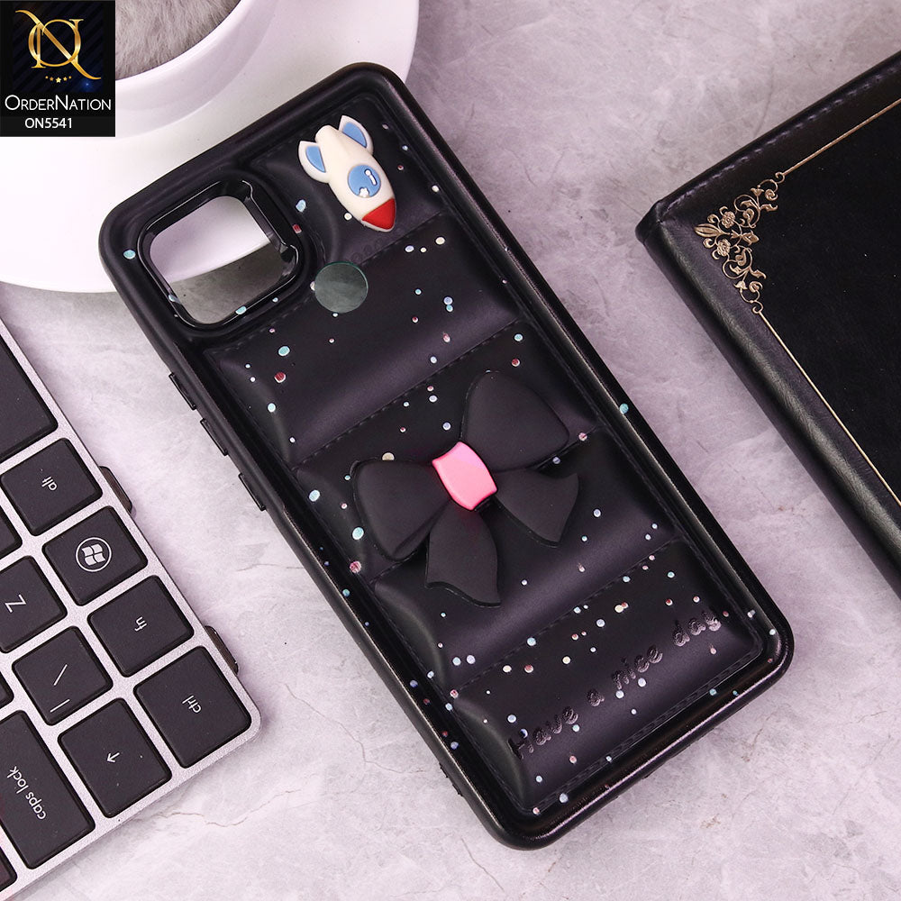 Xiaomi Redmi 10A Cover - Black -  New 3D Bow Soft Puffer Case With Metal Camera Ring