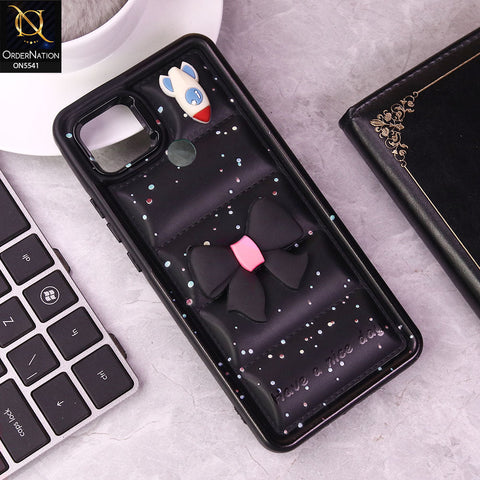 Xiaomi Redmi 10A Cover - Black -  New 3D Bow Soft Puffer Case With Metal Camera Ring