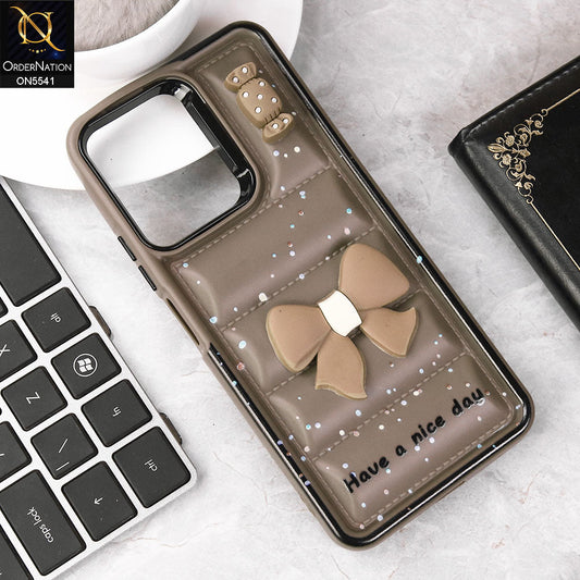 Xiaomi Redmi Note 11s Cover - Brown -  New 3D Bow Soft Puffer Case With Metal Camera Ring