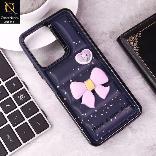 Xiaomi Redmi Note 11 4G Cover - Dark Blue -  New 3D Bow Soft Puffer Case With Metal Camera Ring