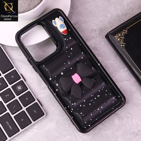 Xiaomi Redmi Note 12 4G Cover - Black -  New 3D Bow Soft Puffer Case With Metal Camera Ring