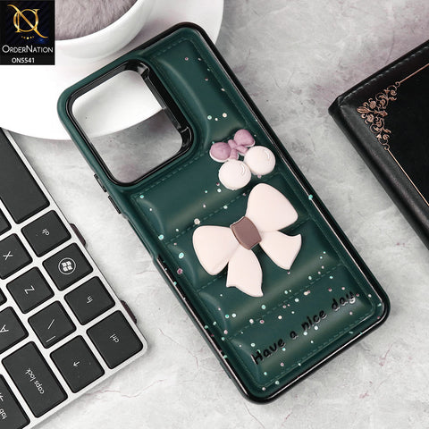 Xiaomi Redmi Note 12 4G Cover - Green -  New 3D Bow Soft Puffer Case With Metal Camera Ring