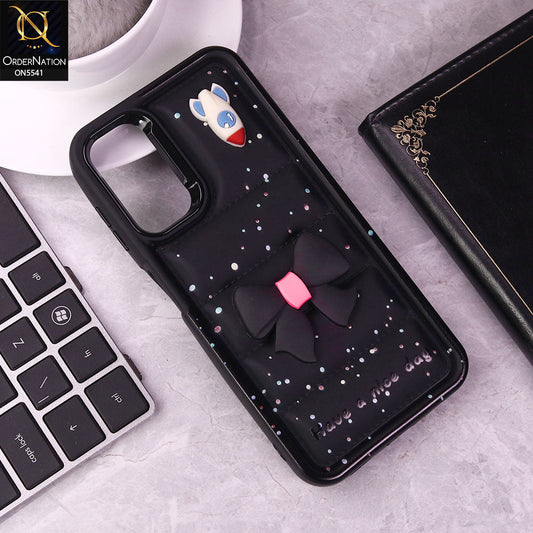 Samsung Galaxy A14 Cover - Black -  New 3D Bow Soft Puffer Case With Metal Camera Ring
