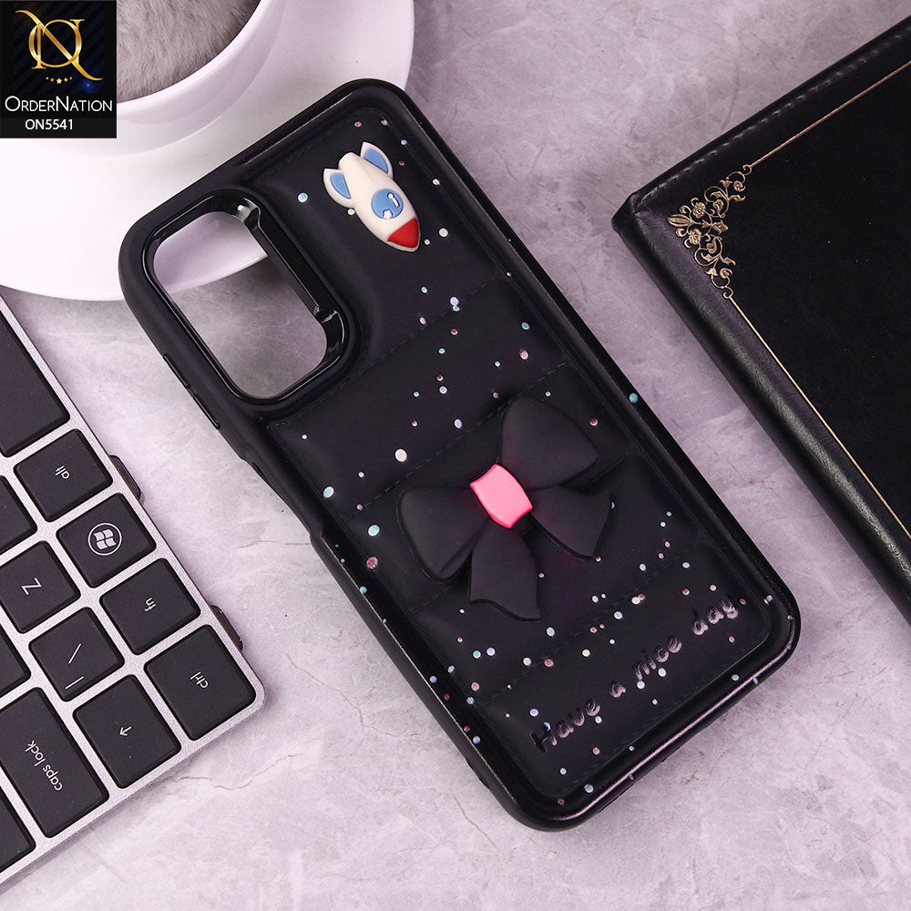 Samsung Galaxy A16 5G Cover - Black -  New 3D Bow Soft Puffer Case With Metal Camera Ring