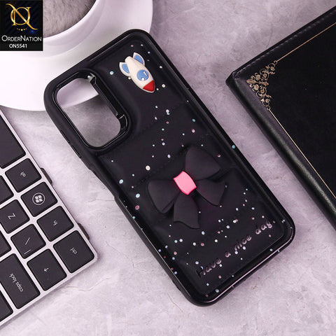 Samsung Galaxy A16 5G Cover - Black -  New 3D Bow Soft Puffer Case With Metal Camera Ring