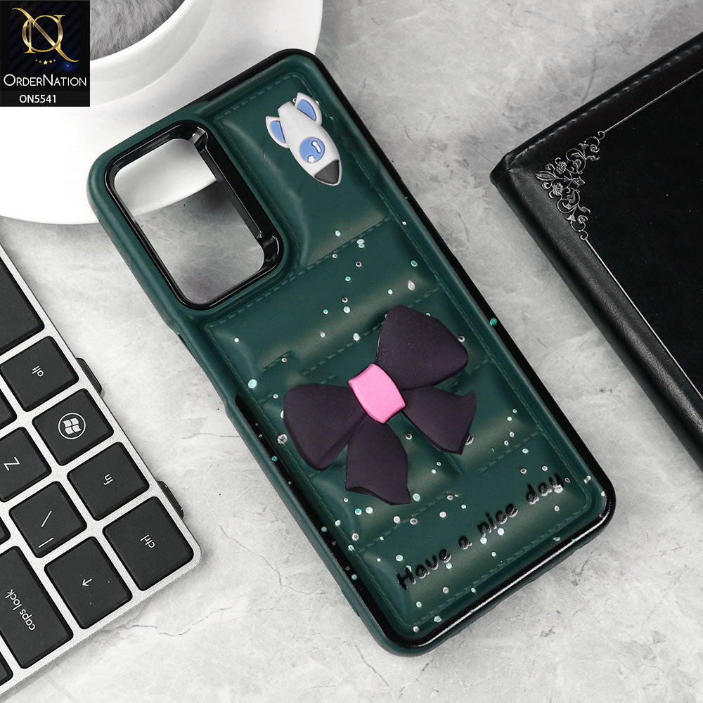 Samsung Galaxy A55 Cover - Green -  New 3D Bow Soft Puffer Case With Metal Camera Ring