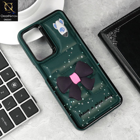 Samsung Galaxy A55 Cover - Green -  New 3D Bow Soft Puffer Case With Metal Camera Ring