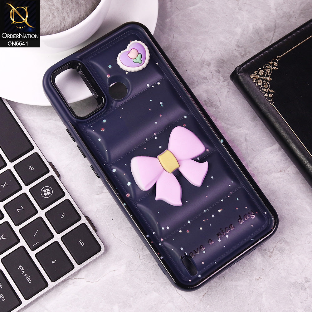 Tecno Spark 6 Go Cover - Dark Blue -  New 3D Bow Soft Puffer Case With Metal Camera Ring