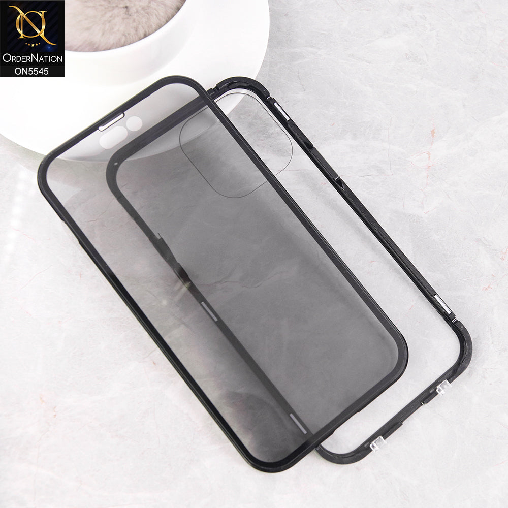 iPhone 14 Pro Max  Cover - Black - Luxury HQ Privacy Magnetic Matel Frame Dual Side Tempered Glass Case
