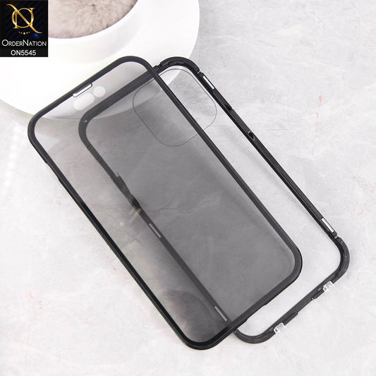 iPhone 14 Pro Max  Cover - Black - Luxury HQ Privacy Magnetic Matel Frame Dual Side Tempered Glass Case