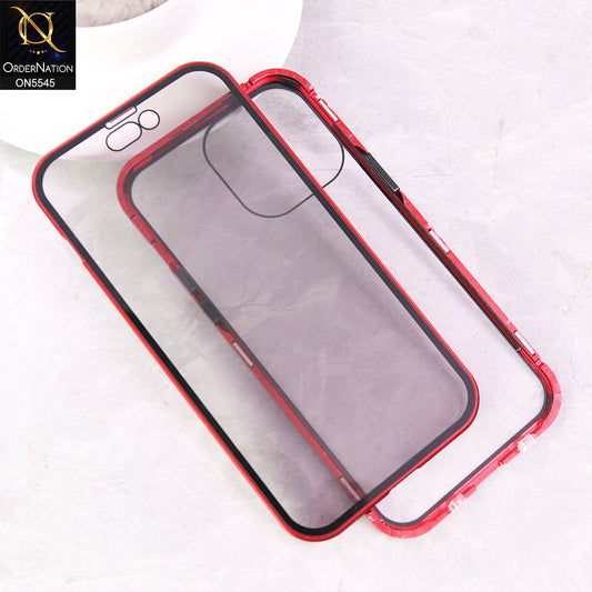 iPhone 14 Pro Max  Cover - Red - Luxury HQ Privacy Magnetic Matel Frame Dual Side Tempered Glass Case