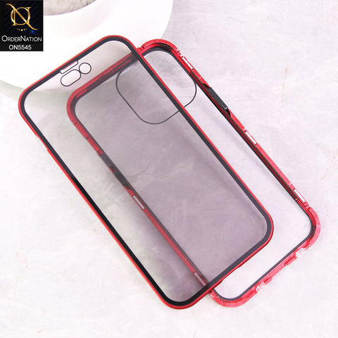 iPhone 14 Pro Max  Cover - Red - Luxury HQ Privacy Magnetic Matel Frame Dual Side Tempered Glass Case