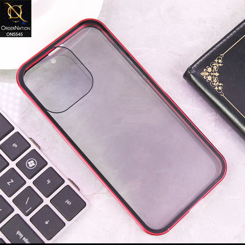 iPhone 15 Pro Max  Cover - Red - Luxury HQ Privacy Magnetic Matel Frame Dual Side Tempered Glass Case
