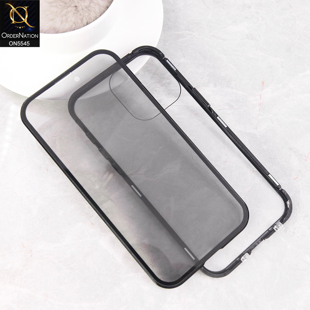 iPhone 15 Pro Max  Cover - Black - Luxury HQ Privacy Magnetic Matel Frame Dual Side Tempered Glass Case