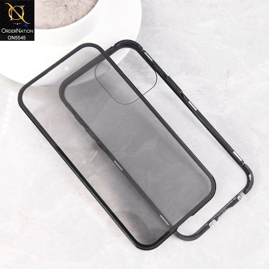iPhone 15 Pro Max  Cover - Black - Luxury HQ Privacy Magnetic Matel Frame Dual Side Tempered Glass Case