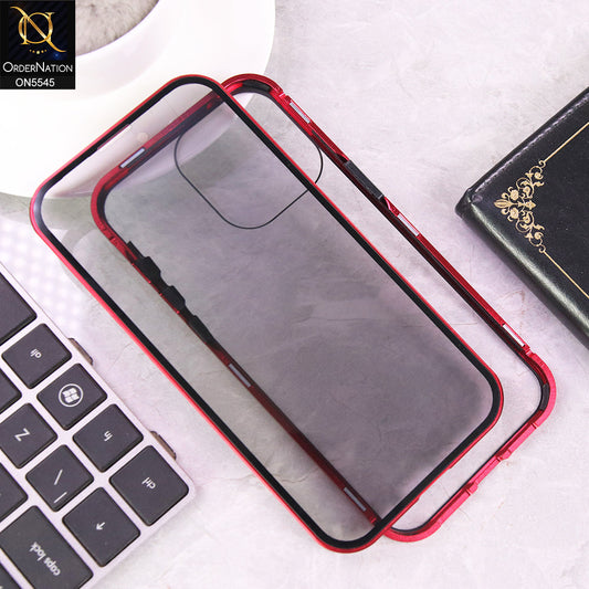 iPhone 15 Pro Max  Cover - Red - Luxury HQ Privacy Magnetic Matel Frame Dual Side Tempered Glass Case