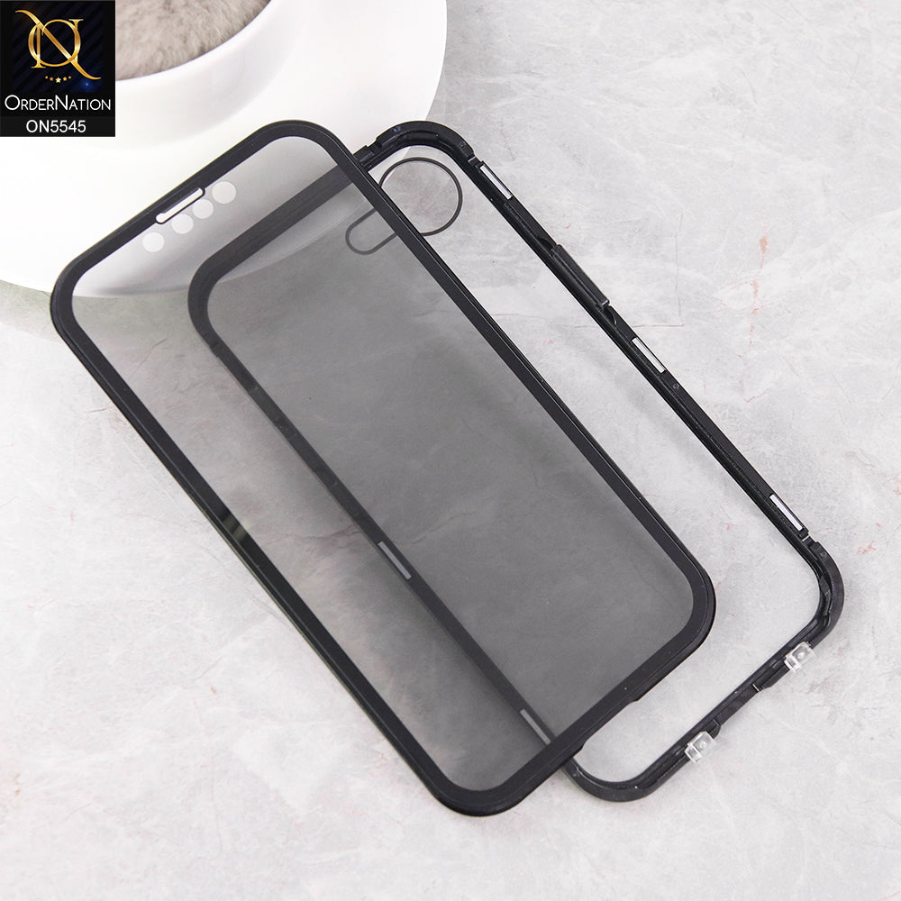 iPhone 16e  Cover - Black - Luxury HQ Privacy Magnetic Matel Frame Dual Side Tempered Glass Case