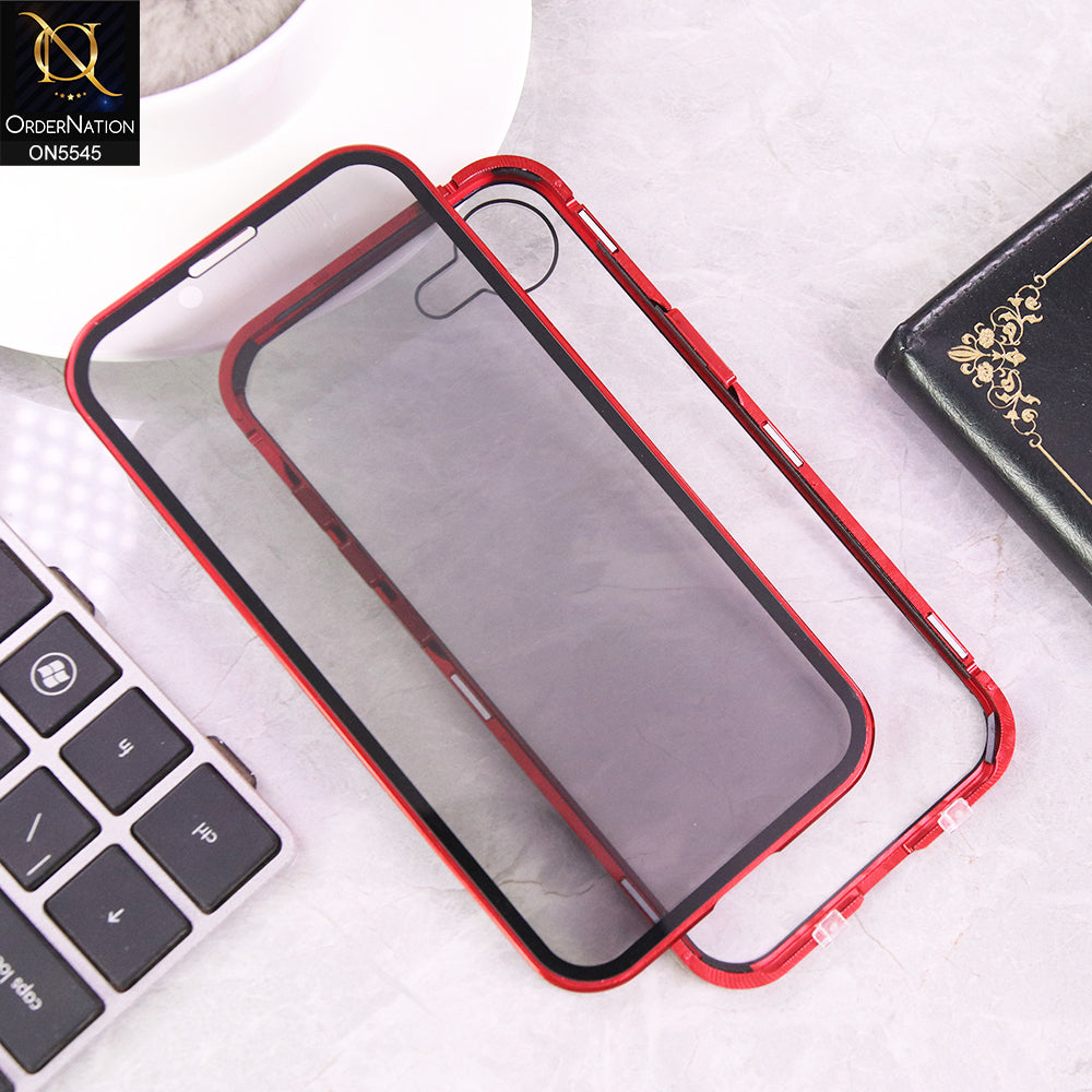 iPhone 16e  Cover - Red - Luxury HQ Privacy Magnetic Matel Frame Dual Side Tempered Glass Case