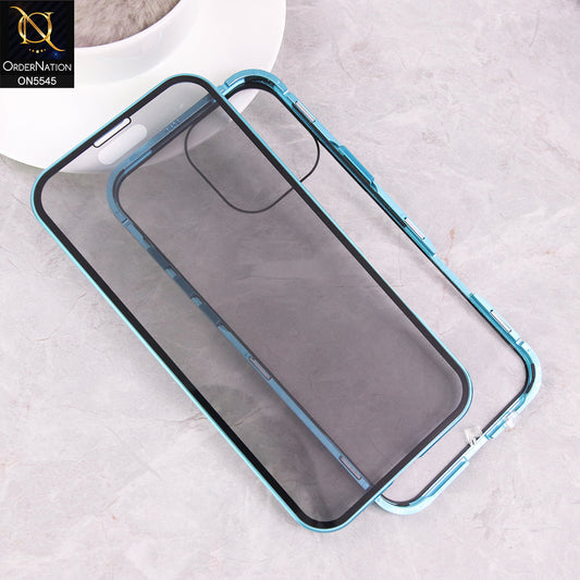 iPhone 16 Pro Max  Cover - Blue - Luxury HQ Privacy Magnetic Matel Frame Dual Side TempeBlue Glass Case