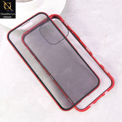 iPhone 16 Pro Max  Cover - Red - Luxury HQ Privacy Magnetic Matel Frame Dual Side Tempered Glass Case