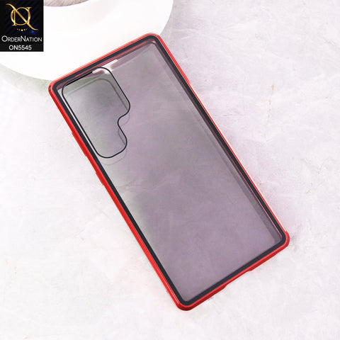 Samsung Galaxy S24 Ultra  Cover - Red - Luxury HQ Privacy Magnetic Matel Frame Dual Side Tempered Glass Case