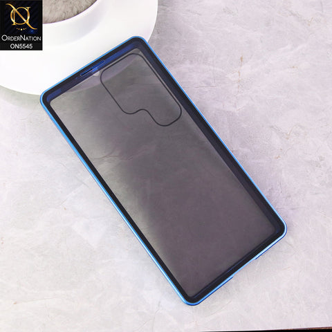 Samsung Galaxy S25 Ultra  Cover - Blue - Luxury HQ Privacy Magnetic Matel Frame Dual Side TempeBlue Glass Case